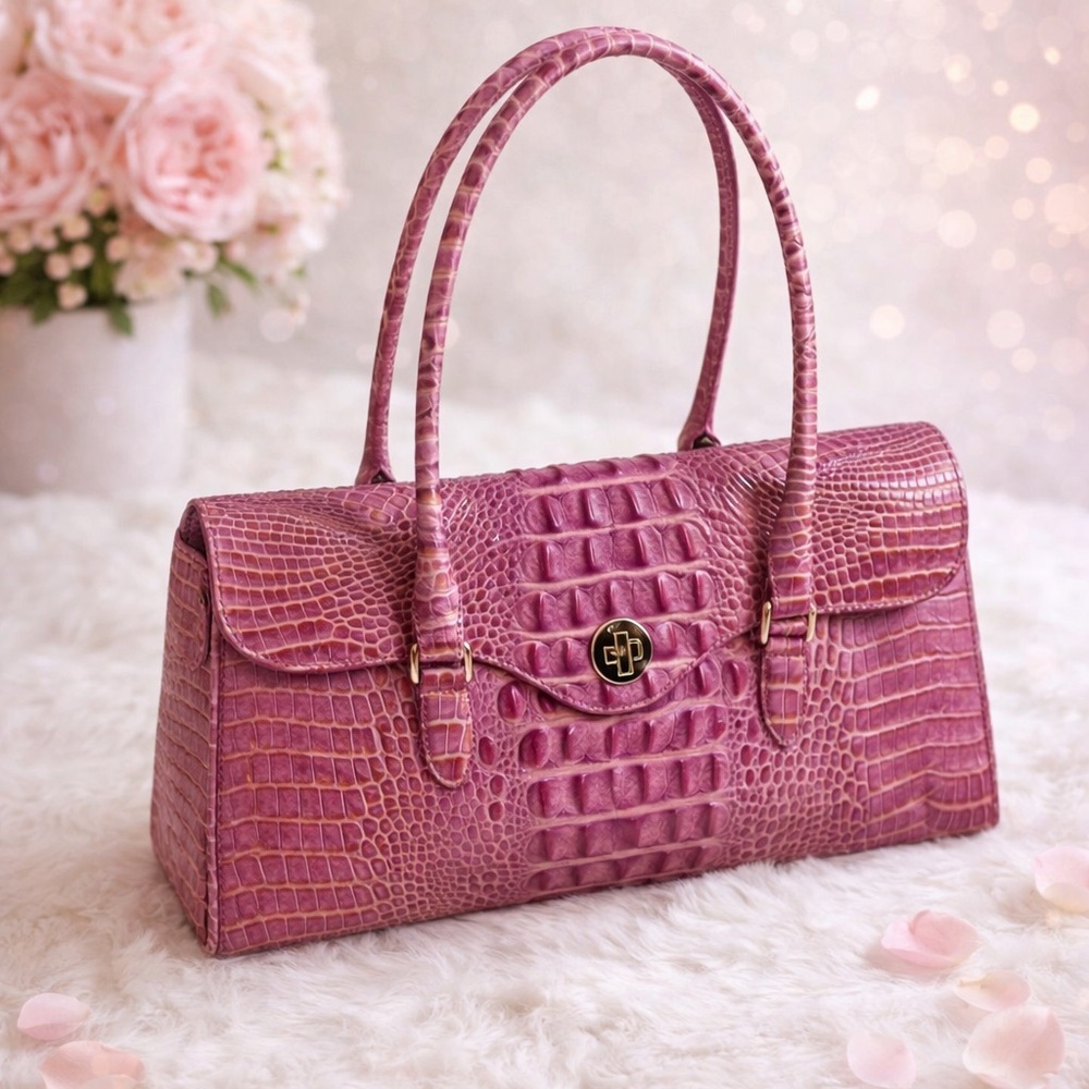 Pink Crocodile Embossed Women's Bag